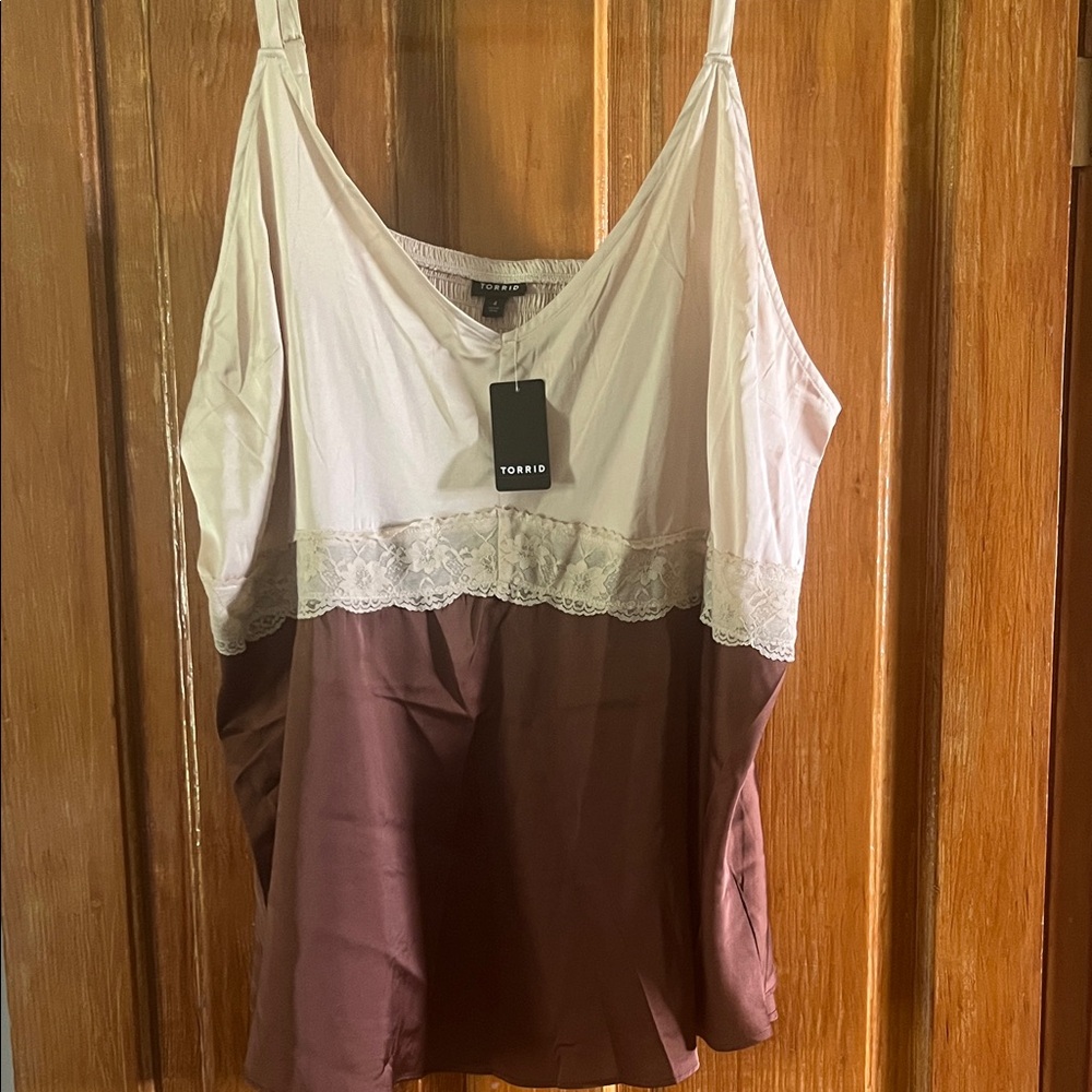 torrid Two-Tone Lace Trim Cami — Cream & Brown